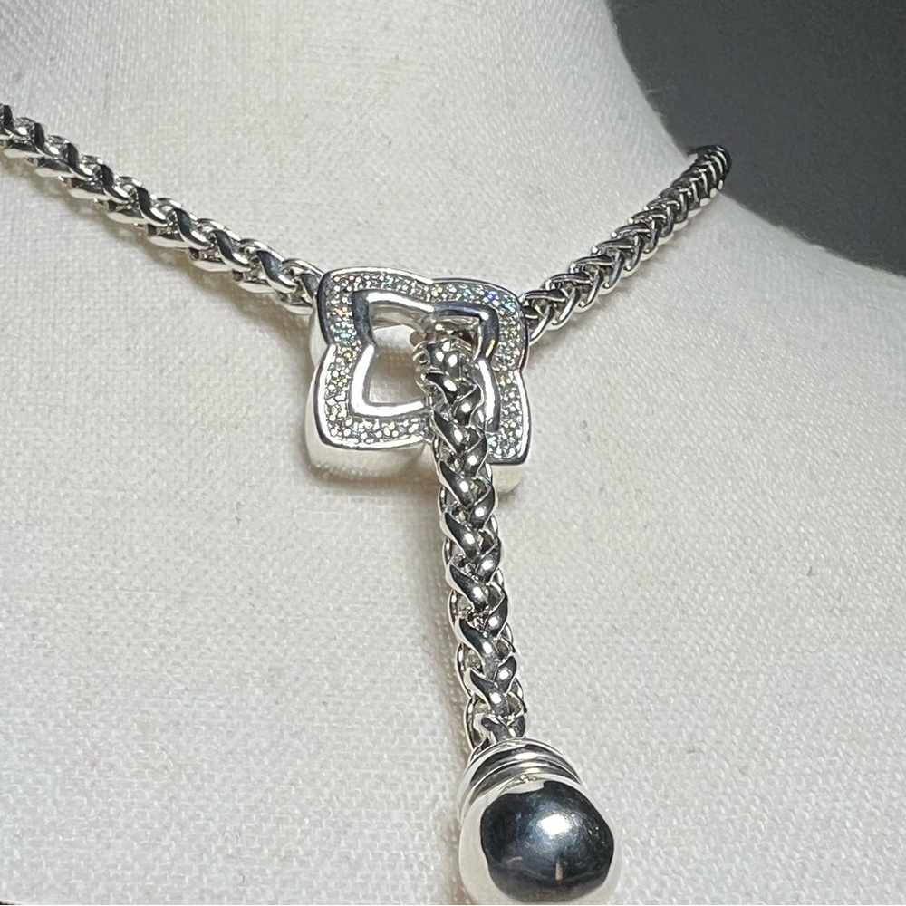 David Yurman - Sterling Silver Wheat Quatrefoil Lariat With Pave Diamonds